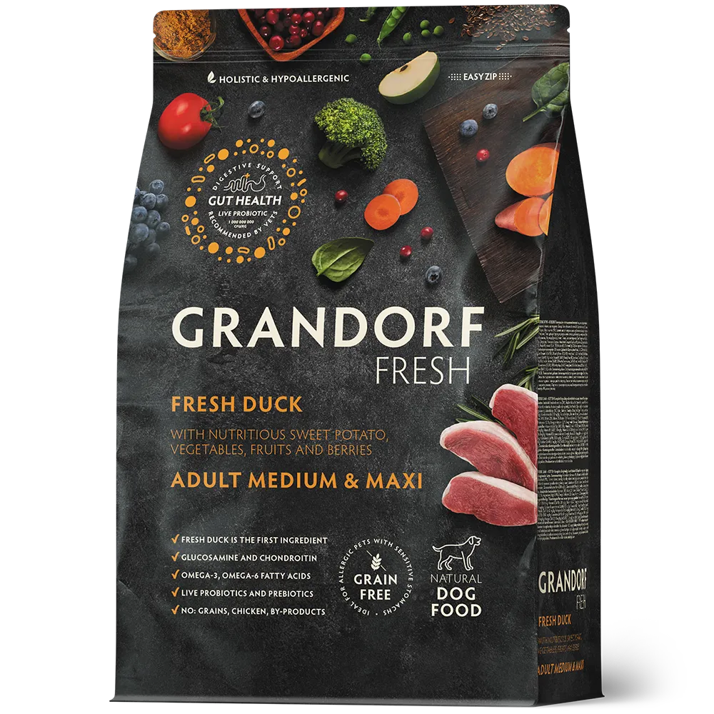 Упаковка Grandorf Fresh с уткой и бататом для собак средних и крупных пород